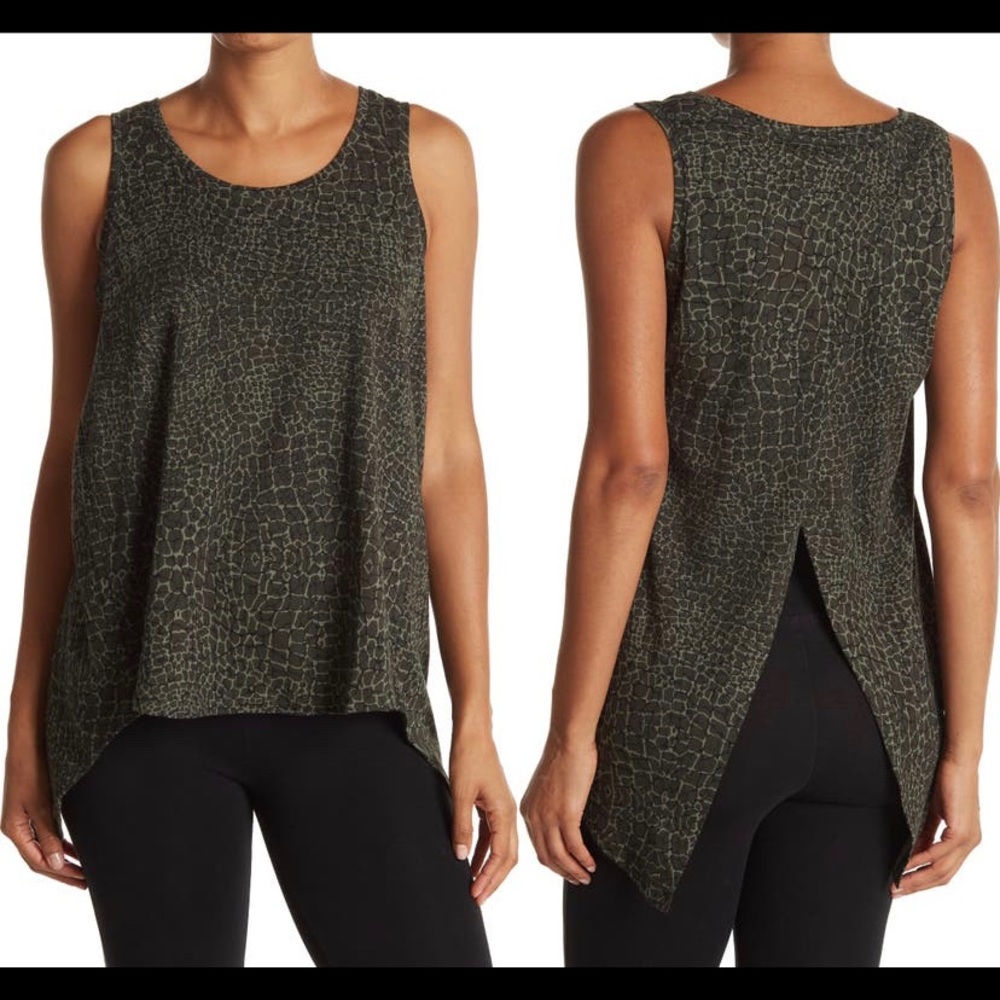 NWT H Halston Studio olive animal print crossover surplice back tank top size S